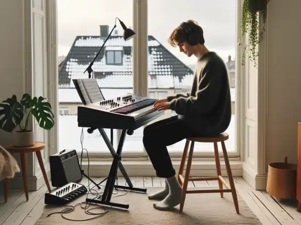 Beginner testing a 61 key arranger keyboard at home in norway