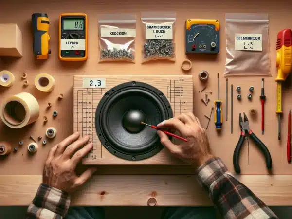 Hands refoaming a vintage speaker woofer in a norwegian workshop