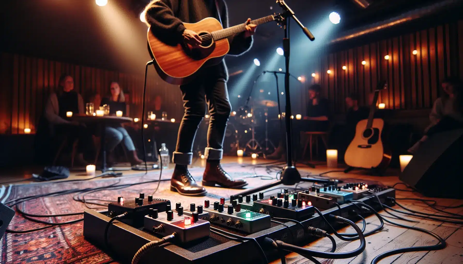 Norwegian solo artist layers live guitar using a loop pedal onstage